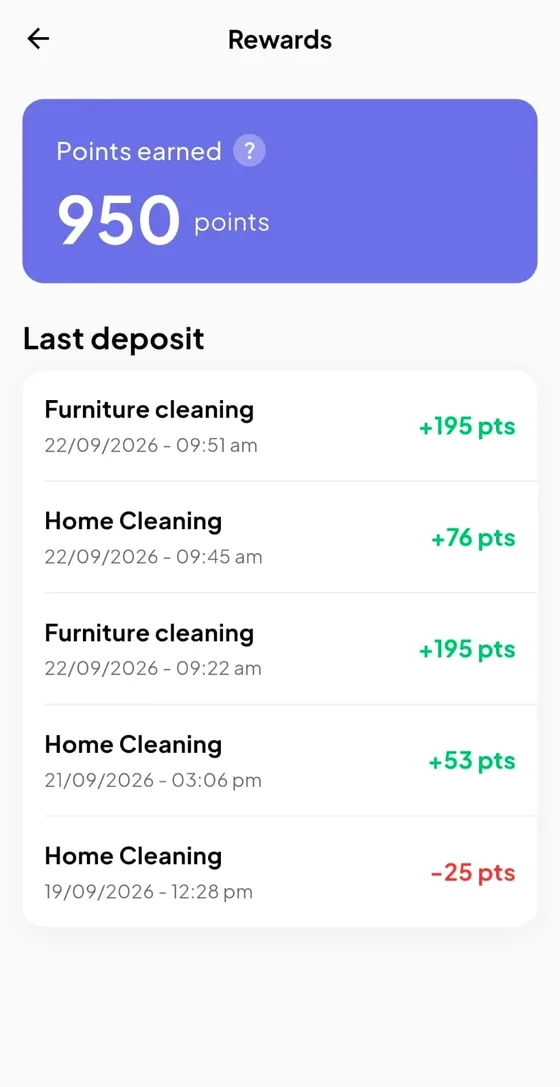 Stelvio app rewards screen showing points earned